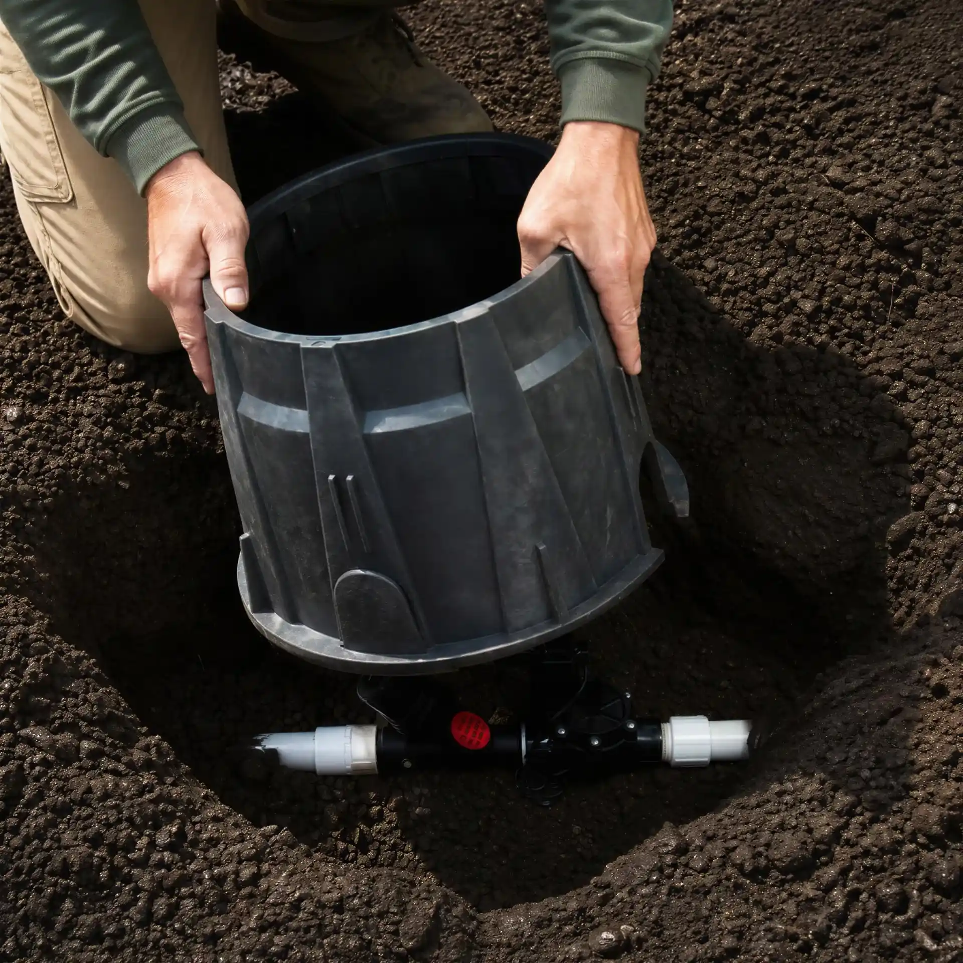 Rain Bird VB-10RND-H round valve box with locking green lid - 10"