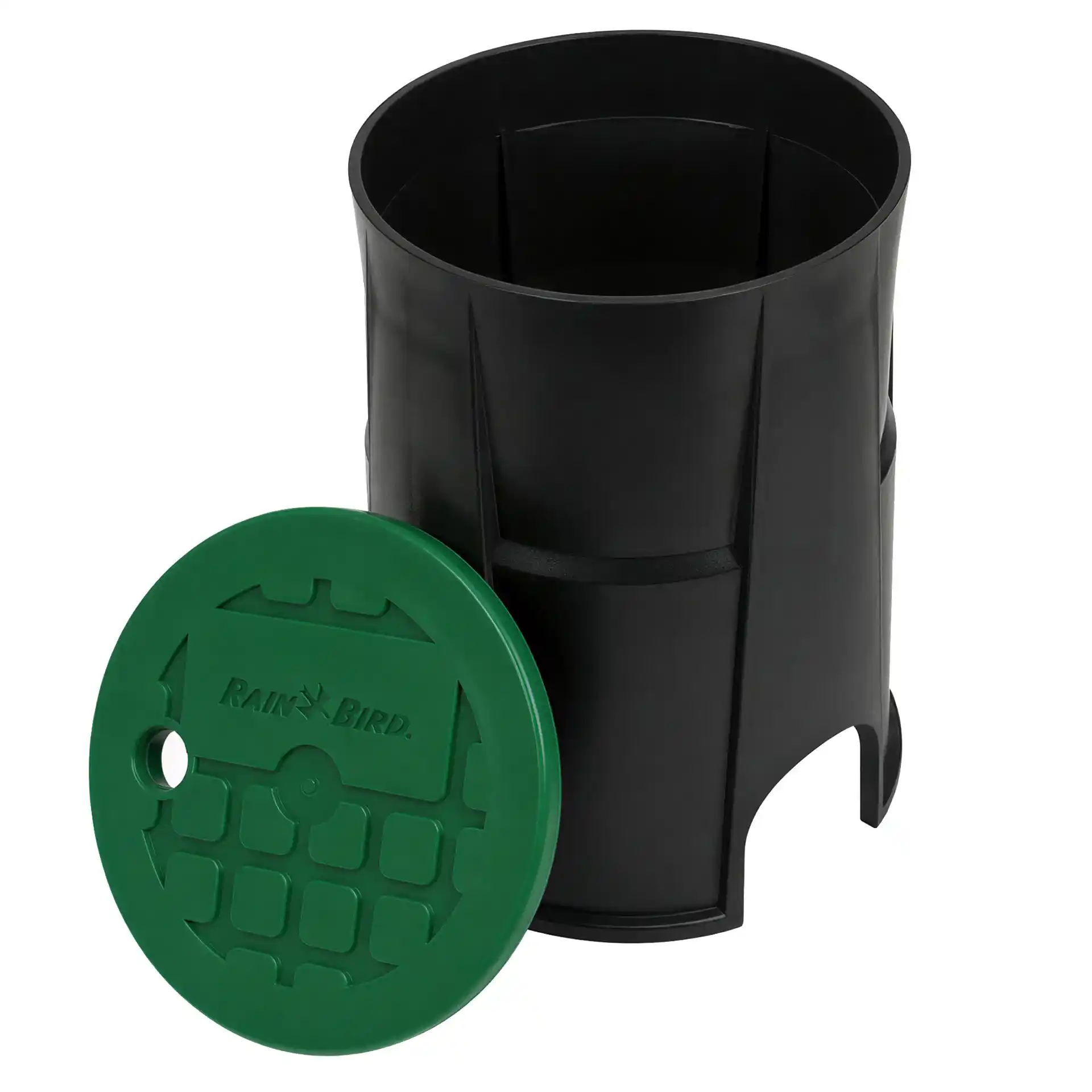 Rain Bird VBA02672 round valve box with green bayonet lid - 7"