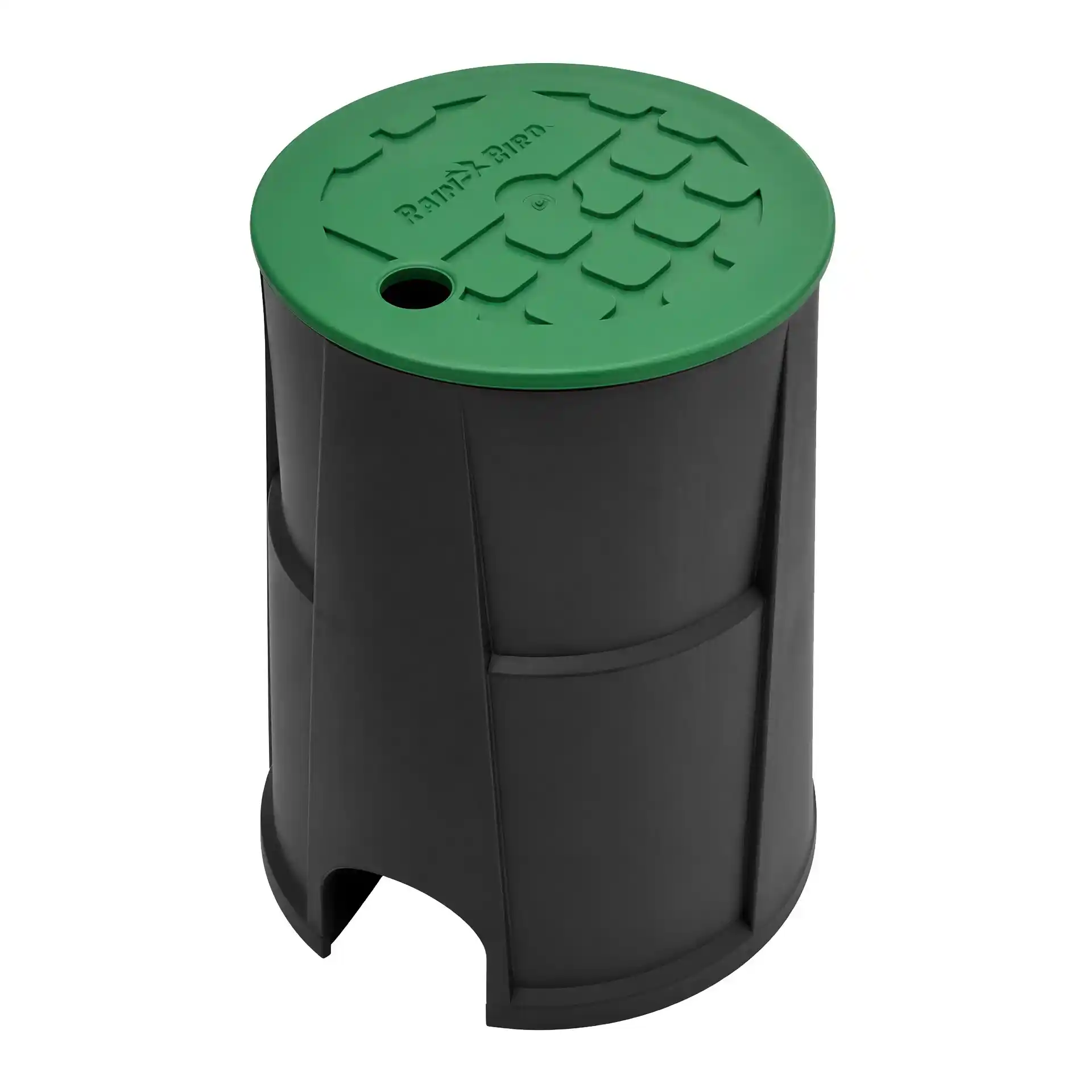 Rain Bird VBA02672 round valve box with green bayonet lid - 7"